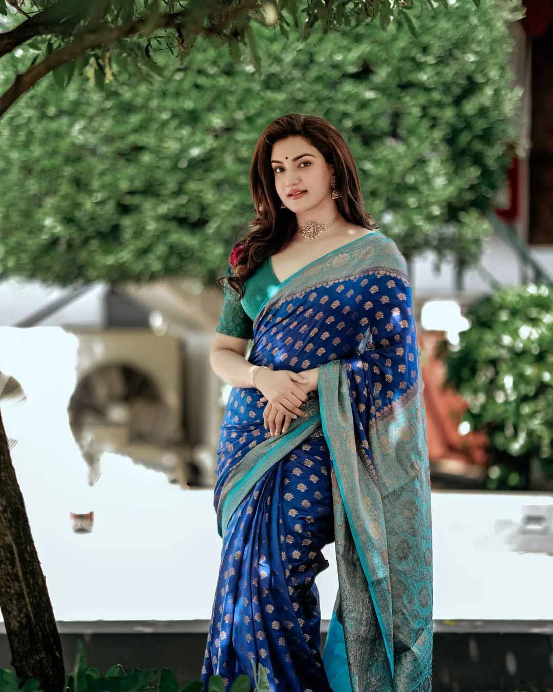 Refined Blue Color Banarasi Soft Silk Saree With Blouse Piece