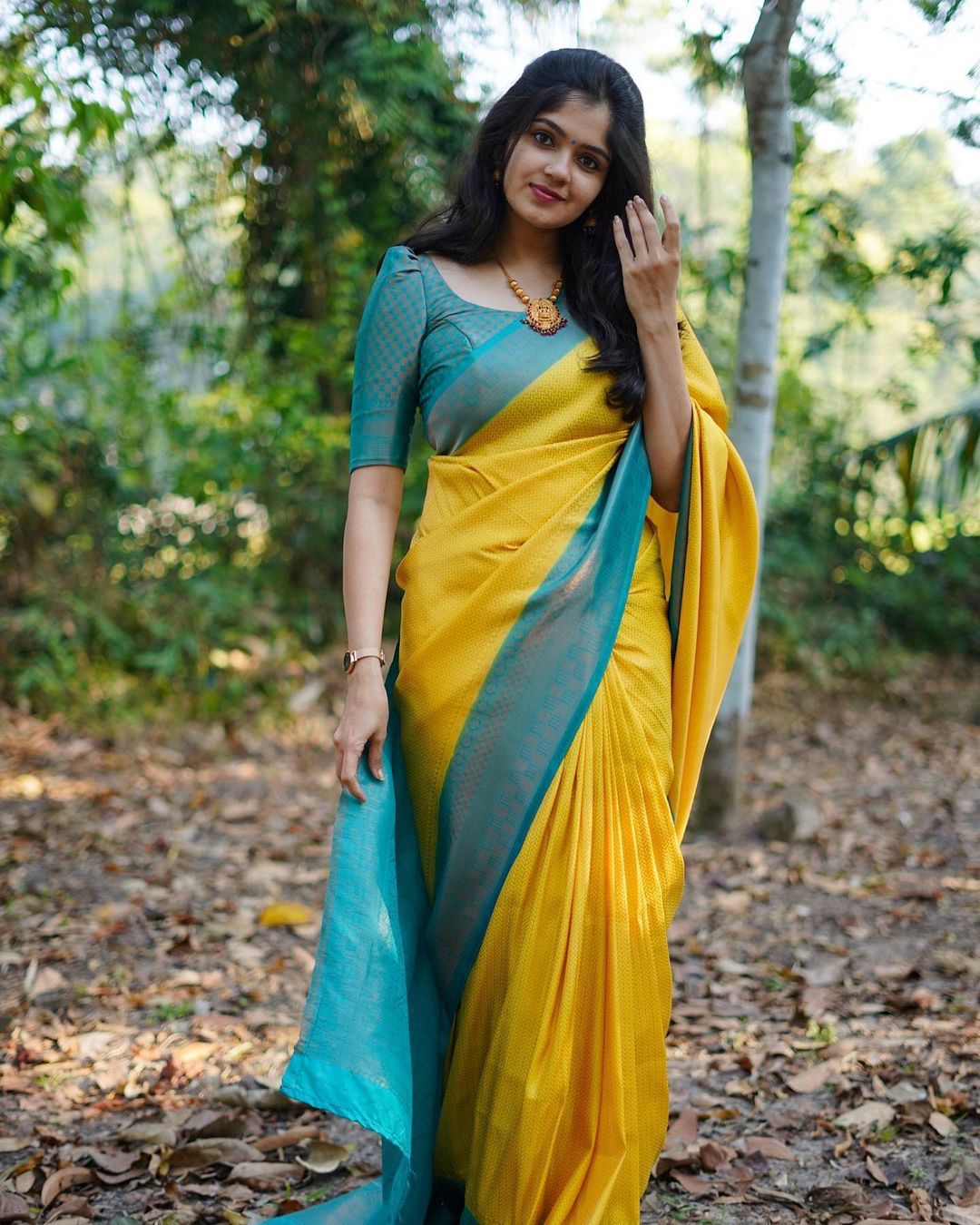 Resplendent Yellow Color Soft Lichi Silk Saree With Blouse Piece