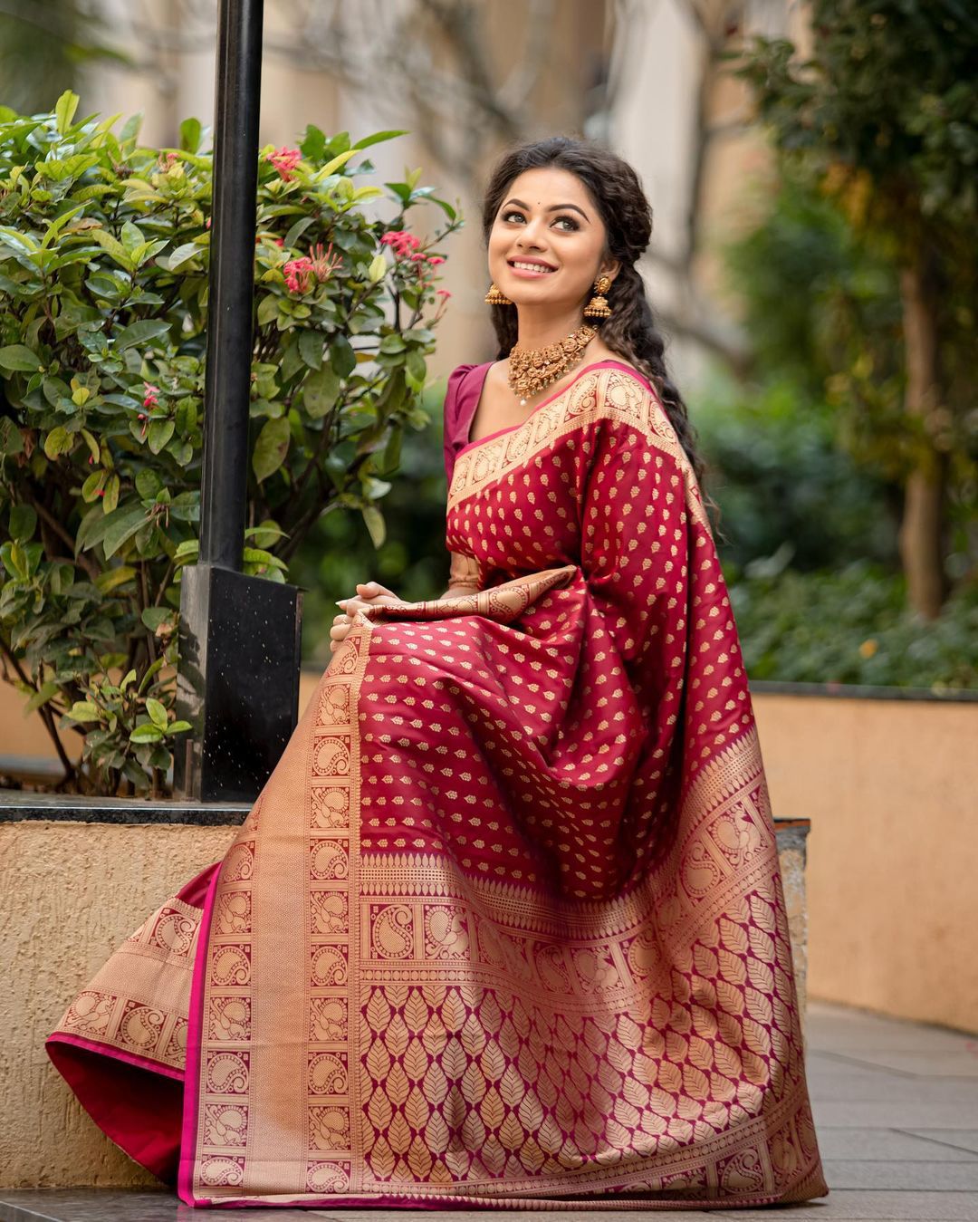 Heavenly Maroon Color Banarasi Soft Silk Saree With Blouse Piece