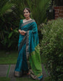 Enthralling Rama Green Color Soft Lichi Silk Saree With Blouse Piece