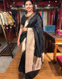 Invigorating Black Color Soft Lichi Silk Saree With Blouse Piece