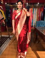 Inviting Red Color Soft Lichi Silk Saree With Blouse Piece