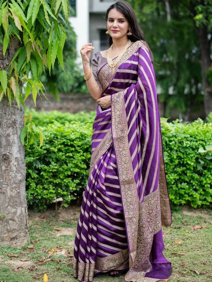 Exotic Purple Color Soft Lichi Silk Saree With Blouse Piece