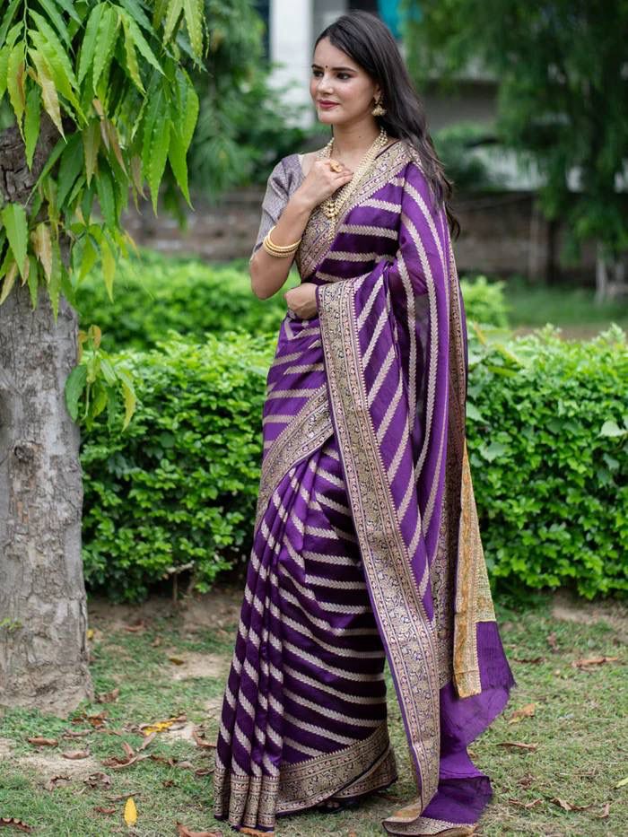 Exotic Purple Color Soft Lichi Silk Saree With Blouse Piece