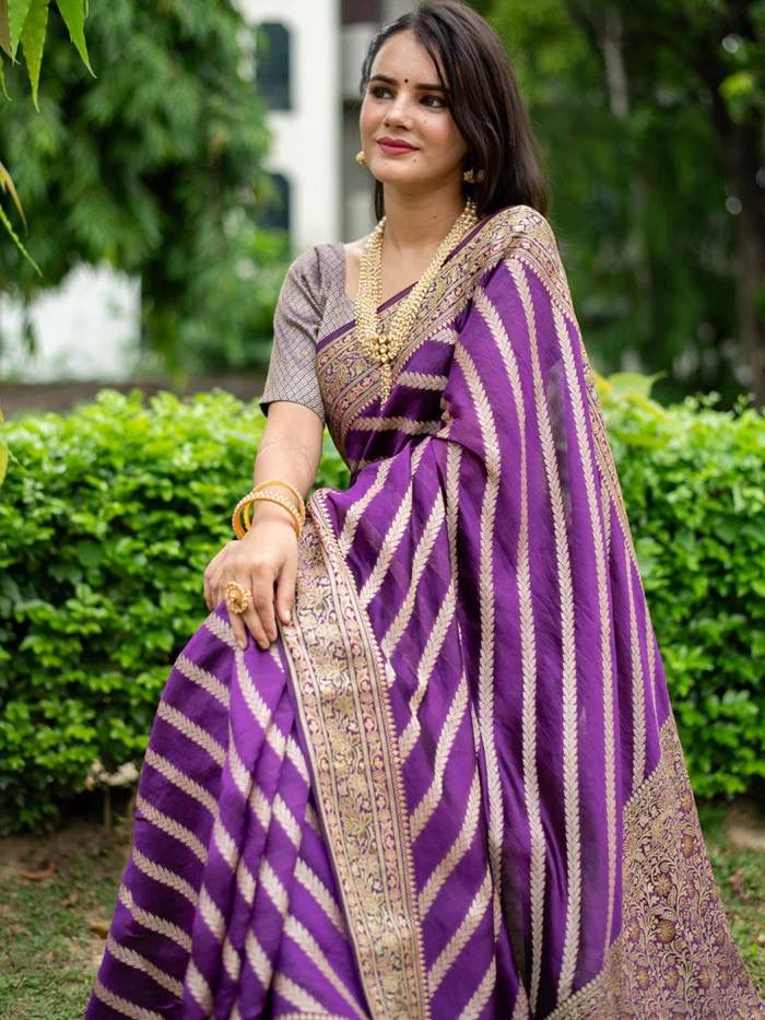 Exotic Purple Color Soft Lichi Silk Saree With Blouse Piece