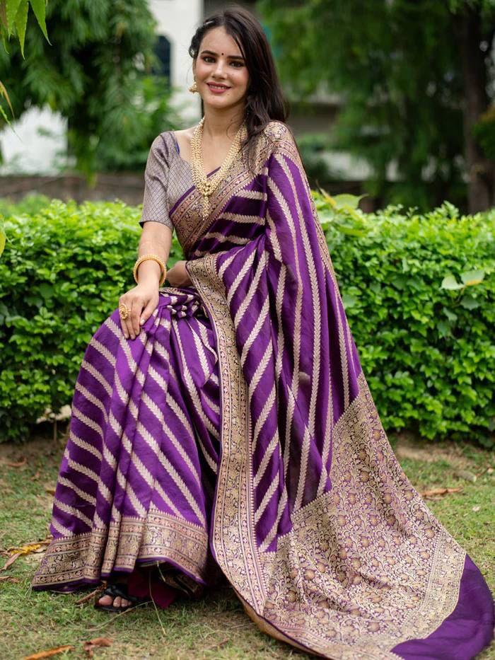 Exotic Purple Color Soft Lichi Silk Saree With Blouse Piece