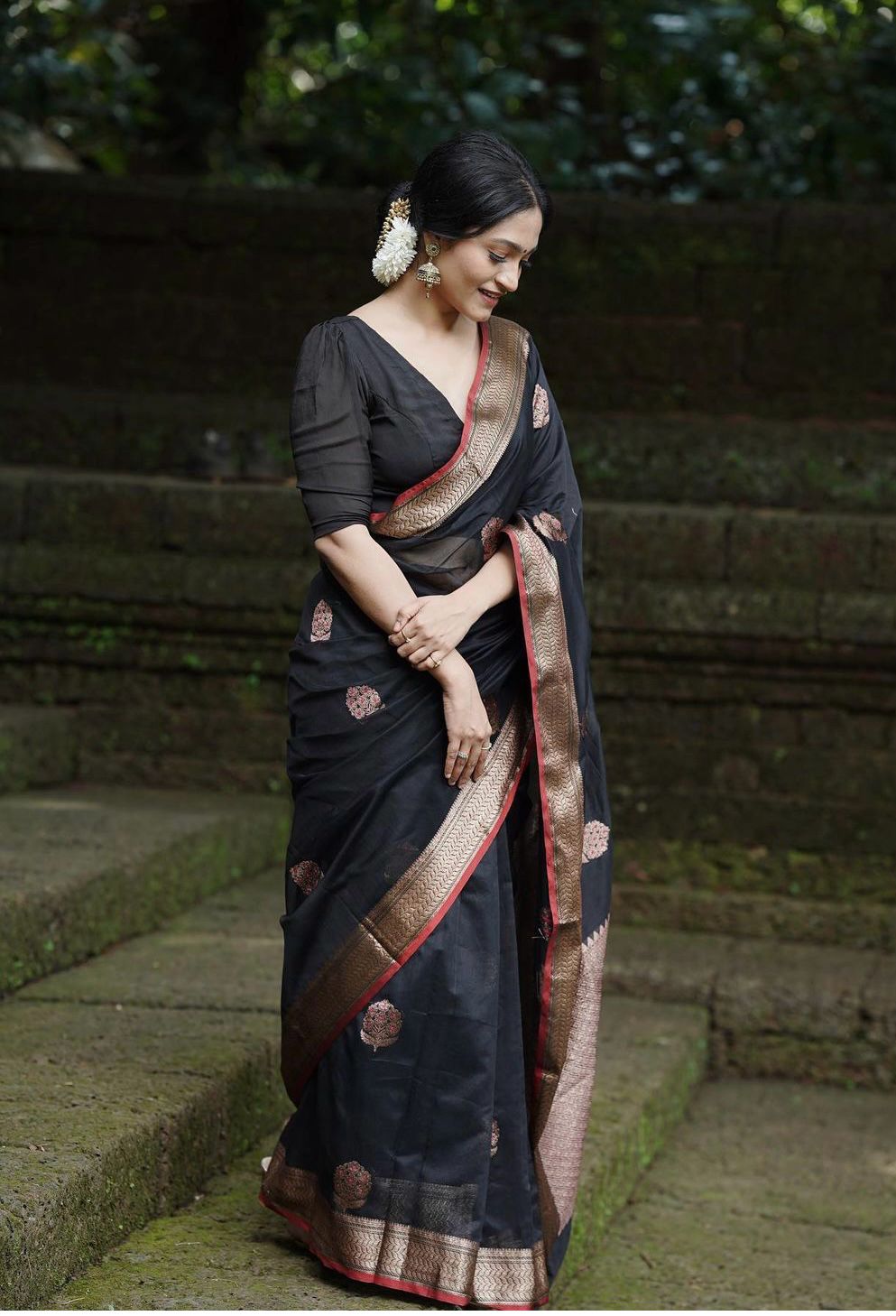 Animated Black Color Soft Lichi Silk 