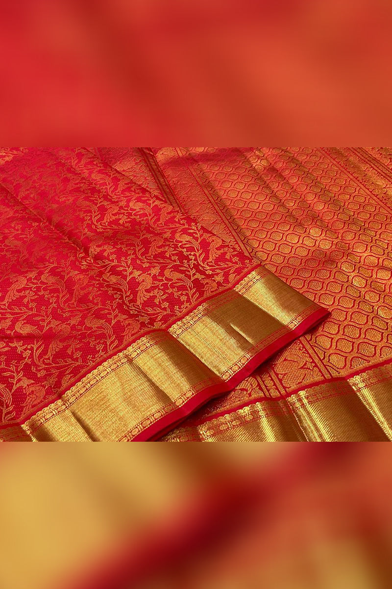 Panoply Red Soft Banarasi Silk Saree With Dalliance  Blouse Piece