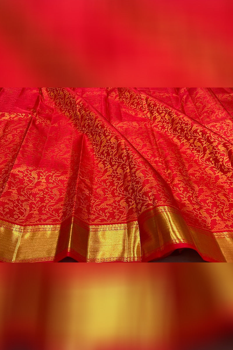 Panoply Red Soft Banarasi Silk Saree With Dalliance  Blouse Piece