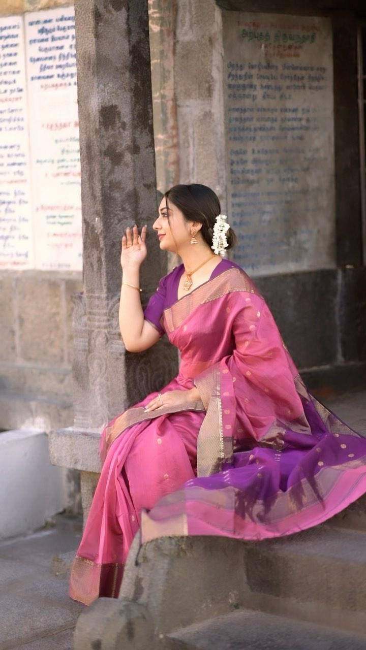 Classy Lavender Color Soft Lichi Silk Saree