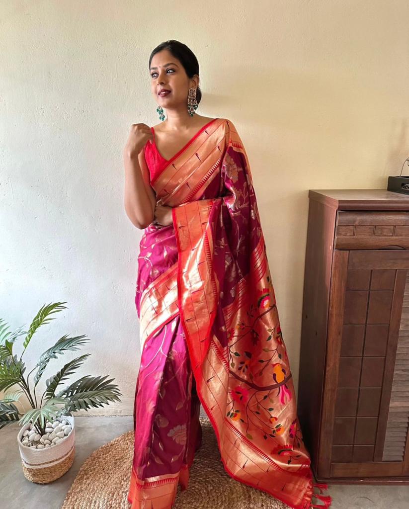 Dark Pink Color Paithani Silk Saree