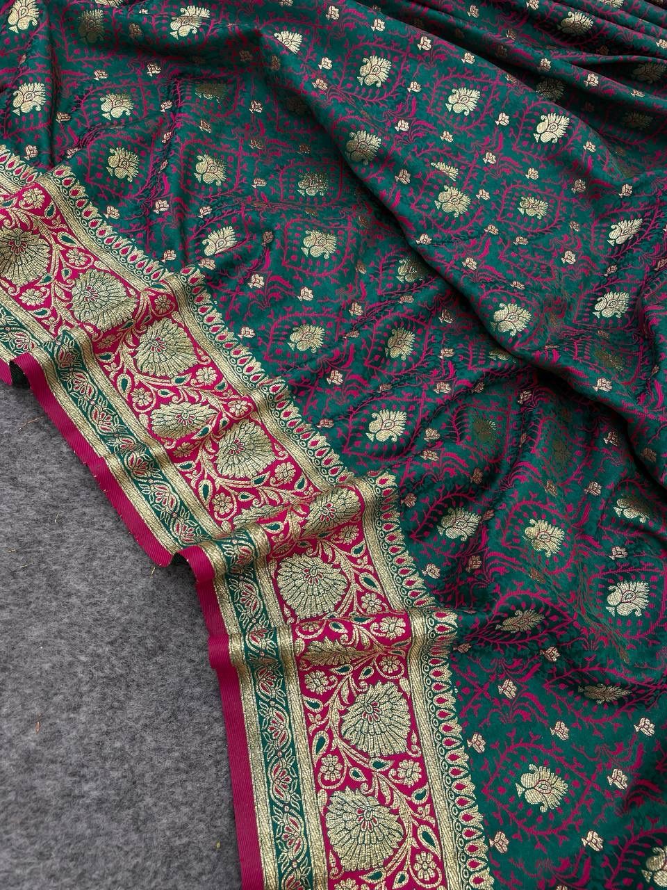 Dazzling Rama Green Color Banarasi Soft Silk