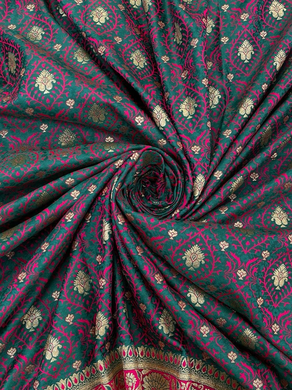 Dazzling Rama Green Color Sarees