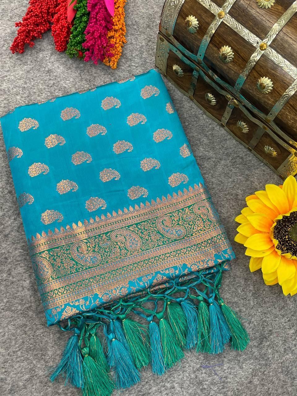 Firozi Color Banarasi Soft Silk