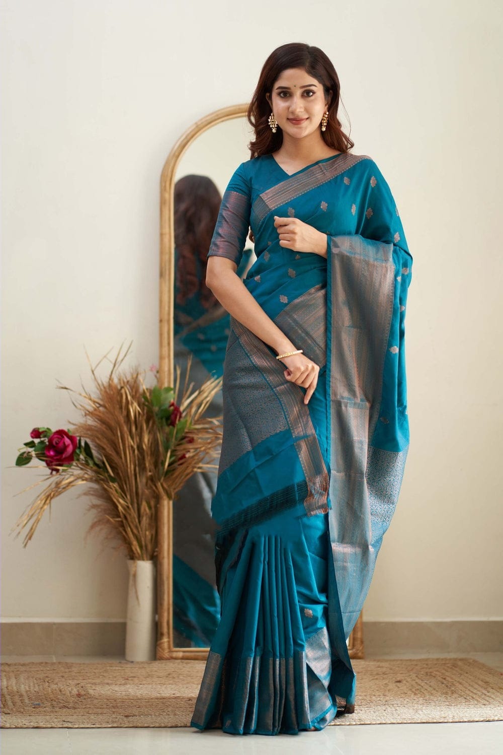 Glamorous Firozi Color Soft Lichi Silk