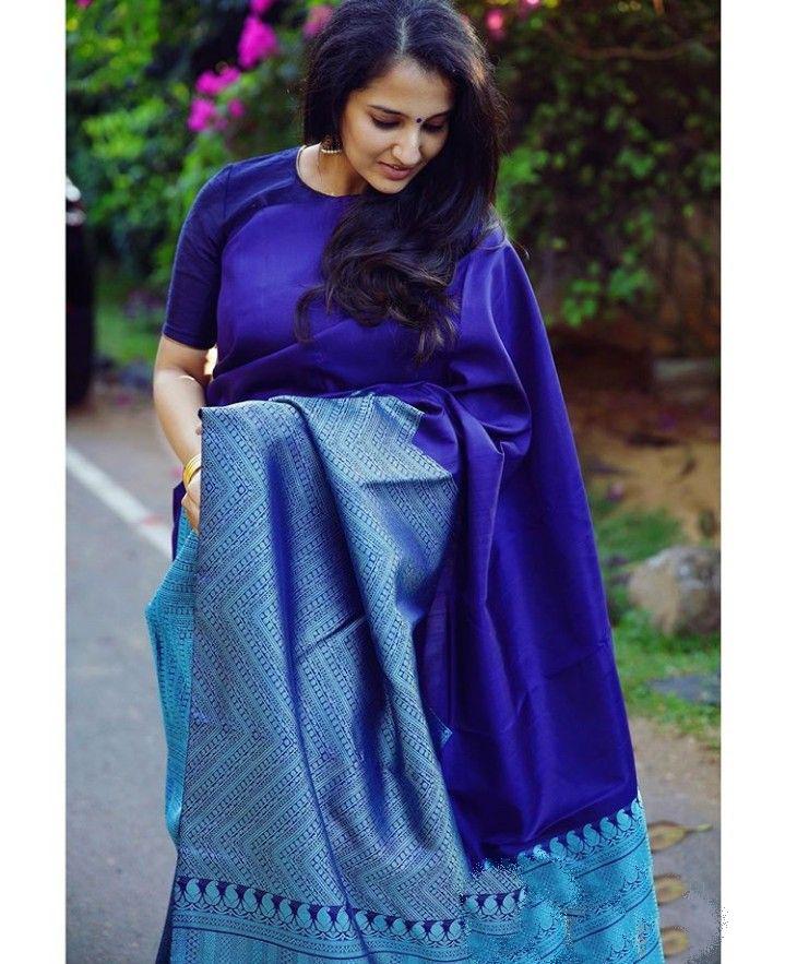 Divine Blue Color Soft Lichi Silk Saree With Blouse Piece