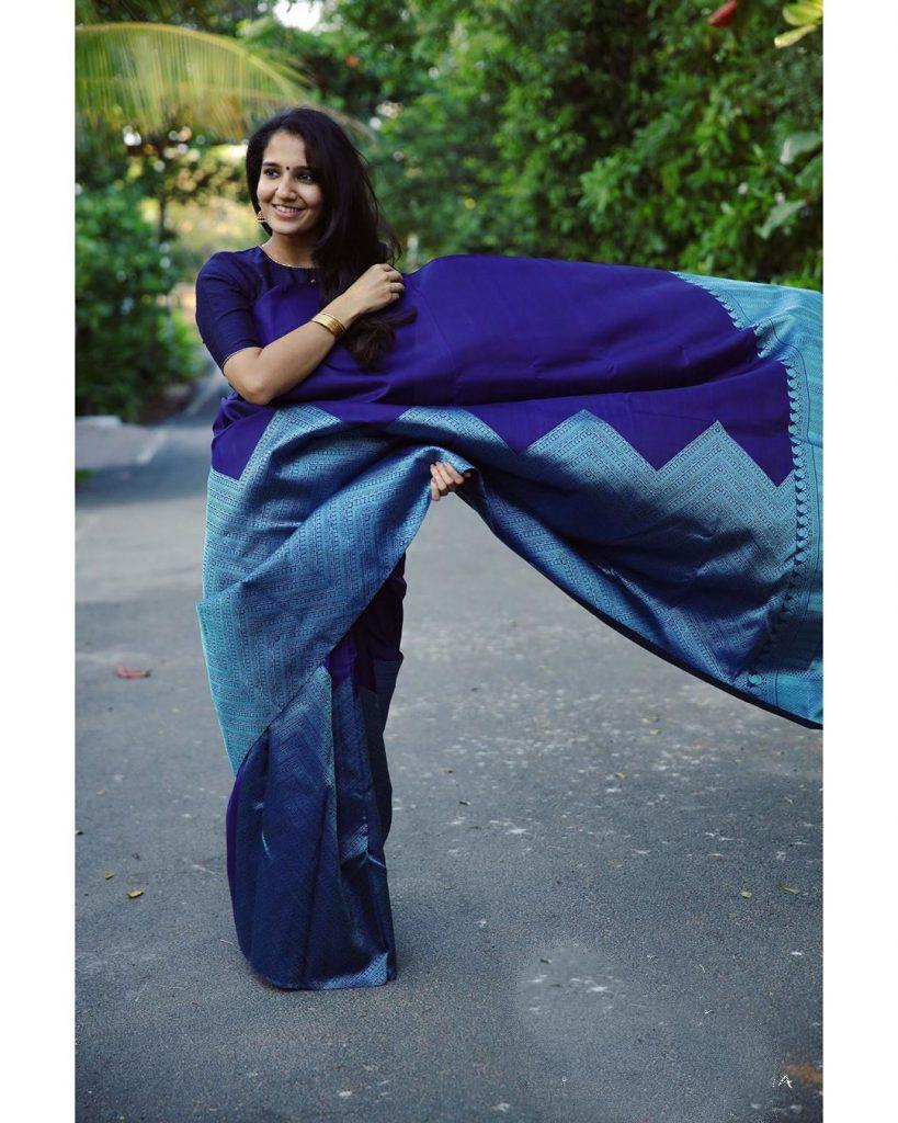 Divine Blue Color Soft Lichi Silk Saree With Blouse Piece