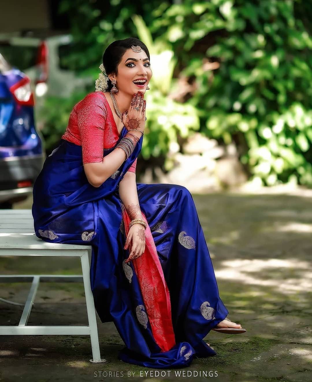 Elegance Blue Color Soft Lichi Silk Saree With Blouse Piece