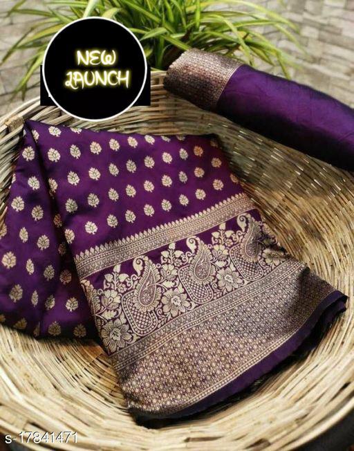 Captivating Purple Color Banarasi Soft Silk Saree With Blouse Piece