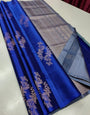 Serene Blue Color Soft Lichi Silk Saree With Blouse Piece