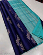 Majestic Blue Color Soft Lichi Silk Saree With Blouse Piece