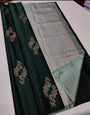 Sumptuous Dark Green Color Soft Lichi Silk Saree With Blouse Piece