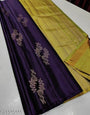 Breathtaking Purple Color Soft Lichi Silk Saree With Blouse Piece