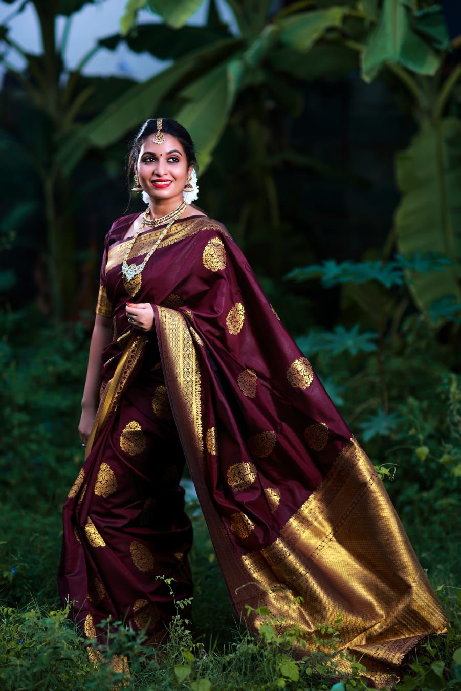 Graceful Wine Color Banarasi Soft Silk Saree With Blouse Piece