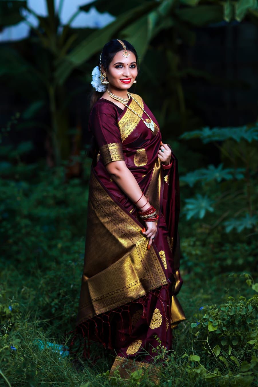 Graceful Wine Color Banarasi Soft Silk Saree With Blouse Piece