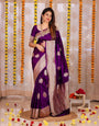 Heavenly Purple Color Banarasi Soft Silk Saree With Blouse Piece