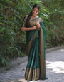 Graceful Dark Green Color Soft Lichi Silk Saree With Blouse Piece