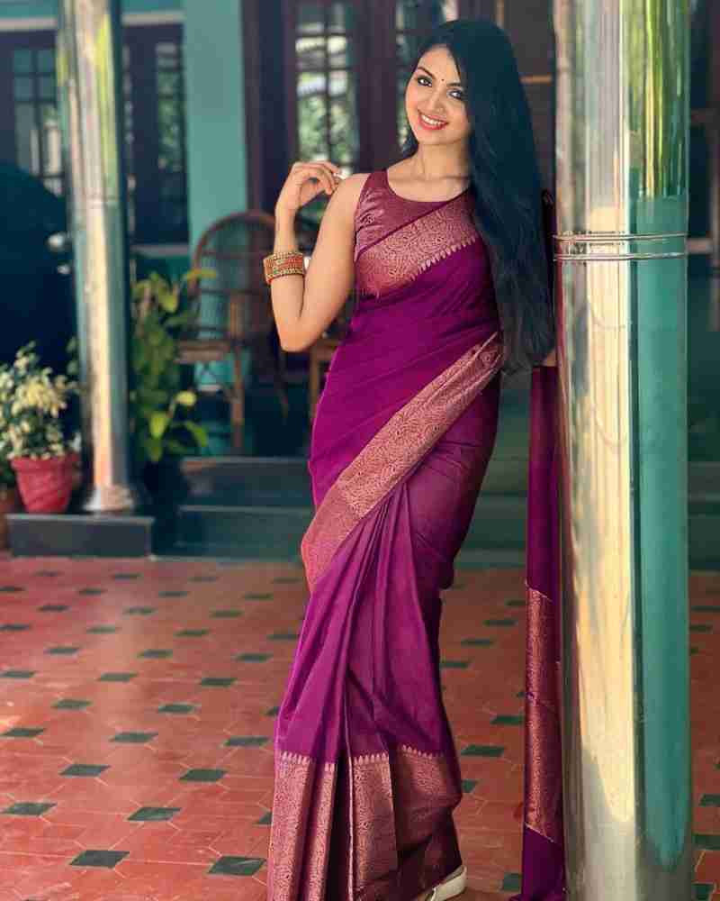 Scintilla Purple Color Soft Lichi Silk Saree With Blouse Piece