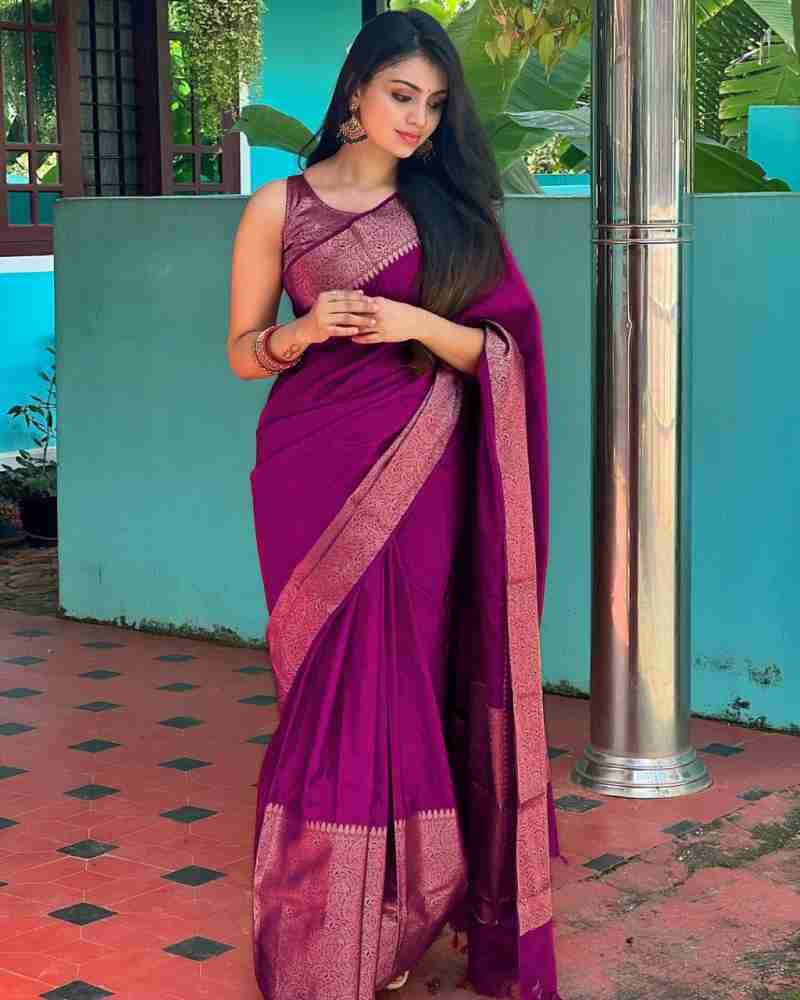 Scintilla Purple Color Soft Lichi Silk Saree With Blouse Piece