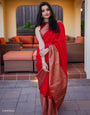 Magnificent Red Color Soft Lichi Silk Saree With Blouse Piece