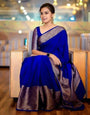 Invigorating Royal Blue Color Soft Lichi Silk Saree With Blouse Piece