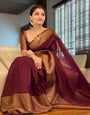 Regal Wine Color Soft Lichi Silk Saree With Blouse Piece