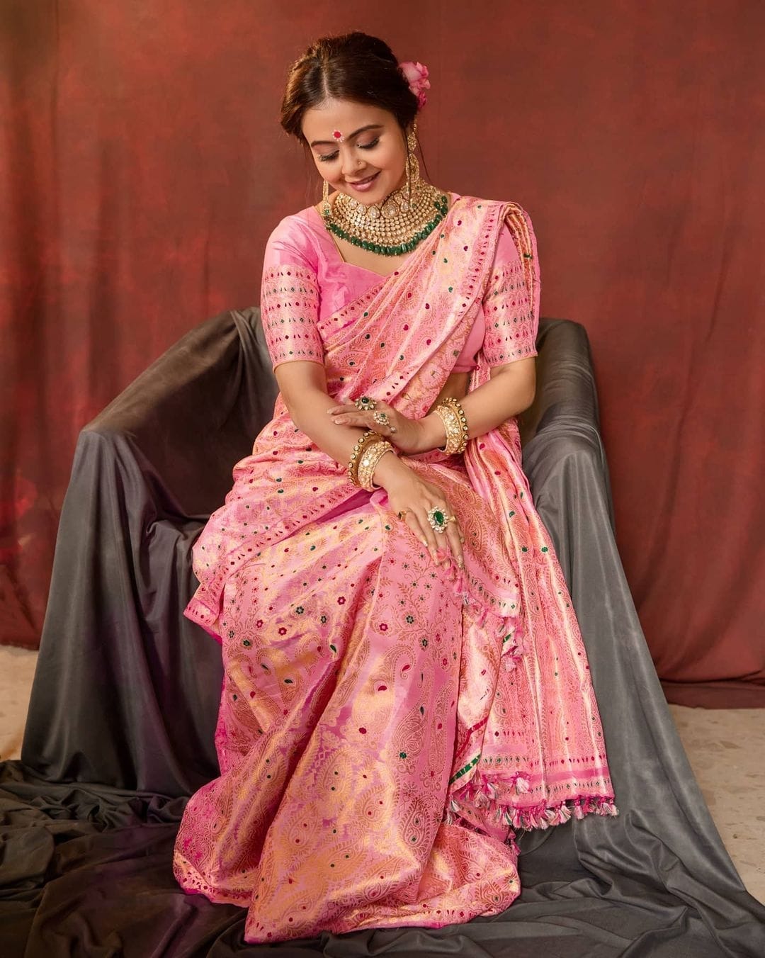 Serene Pink Color Soft Lichi Silk Saree With Blouse Piece