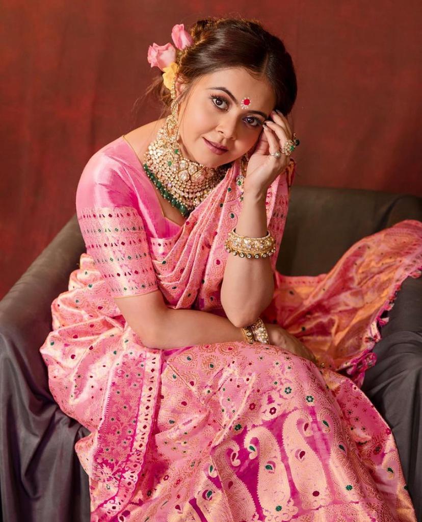 Serene Pink Color Soft Lichi Silk Saree With Blouse Piece