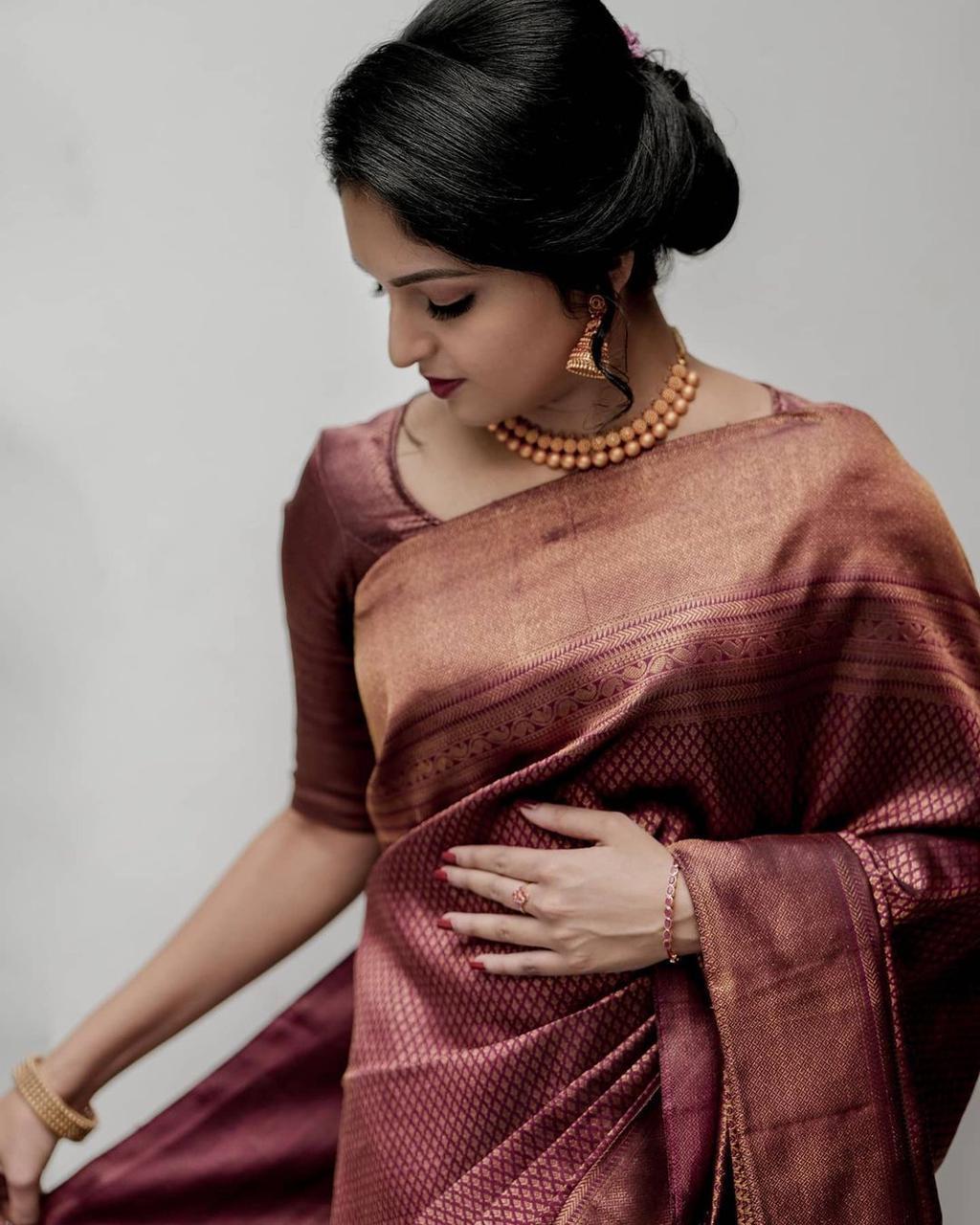 Vibrant Maroon Color Soft Lichi Silk Saree With Blouse Piece