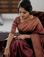 Vibrant Maroon Color Soft Lichi Silk Saree With Blouse Piece