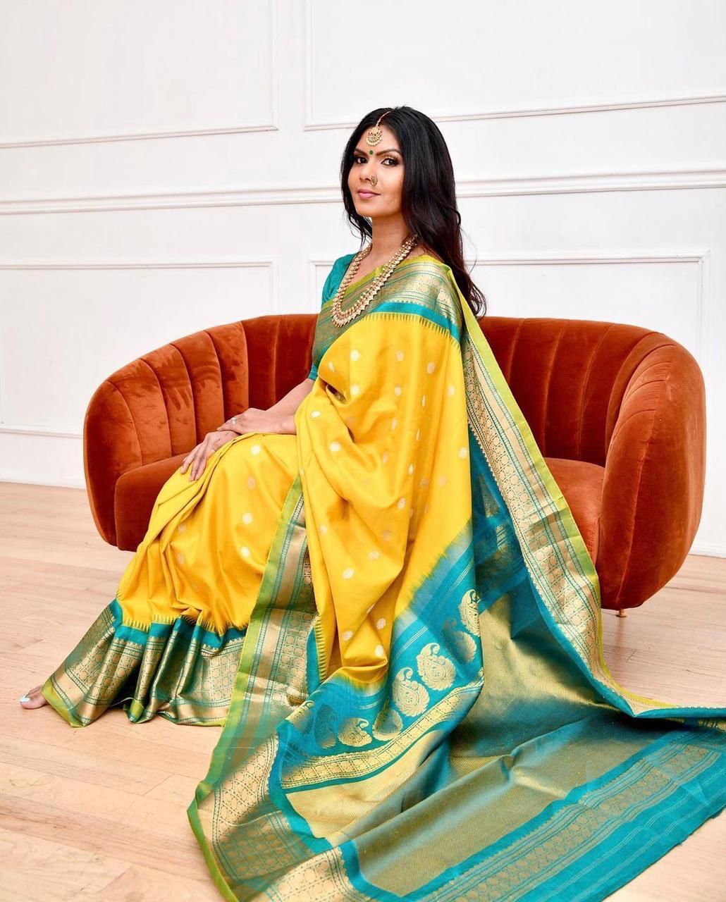 Resplendent Yellow Color Banarasi Soft Silk Saree With Blouse Piece