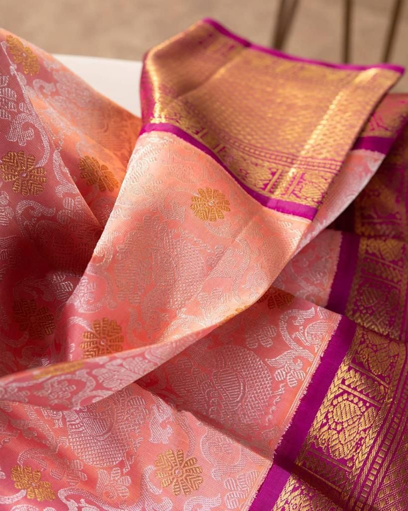 Serene Pink Color Banarasi Soft Silk Saree With Blouse Piece