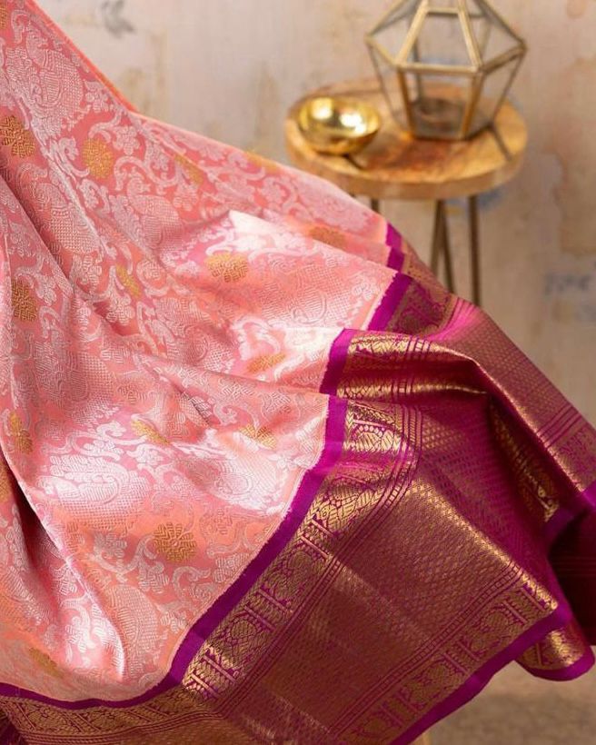 Serene Pink Color Banarasi Soft Silk Saree With Blouse Piece