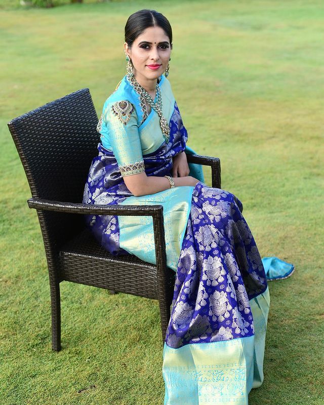 Ethereal Blue Color Banarasi Soft Silk Saree With Blouse Piece