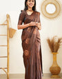 Radiant Brown Color Soft Lichi Silk Saree With Blouse Piece