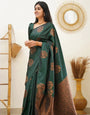 Sublime Dark Green Color Soft Lichi Silk Saree With Blouse Piece