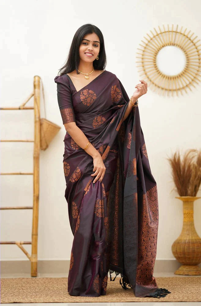 Eclat Purple Color Soft Lichi Silk Saree With Blouse Piece