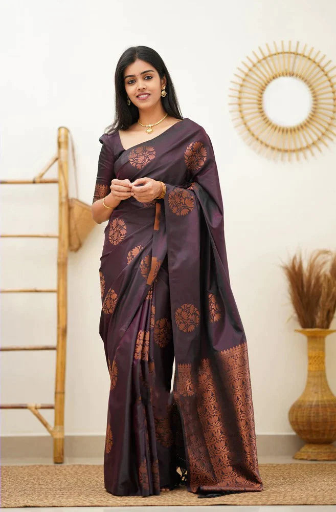 Eclat Purple Color Soft Lichi Silk Saree With Blouse Piece