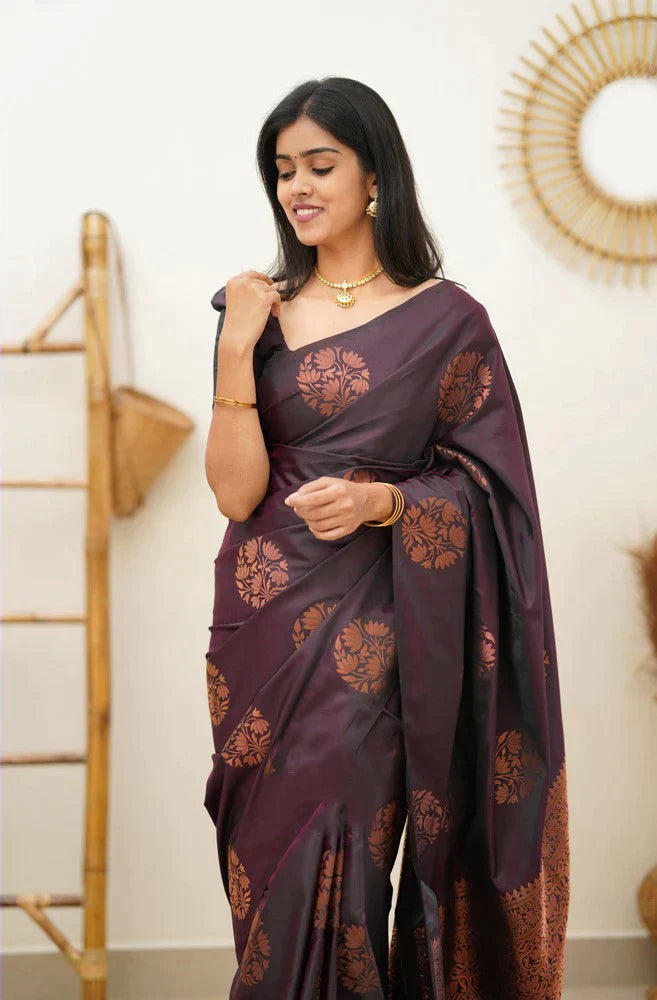 Eclat Purple Color Soft Lichi Silk Saree With Blouse Piece