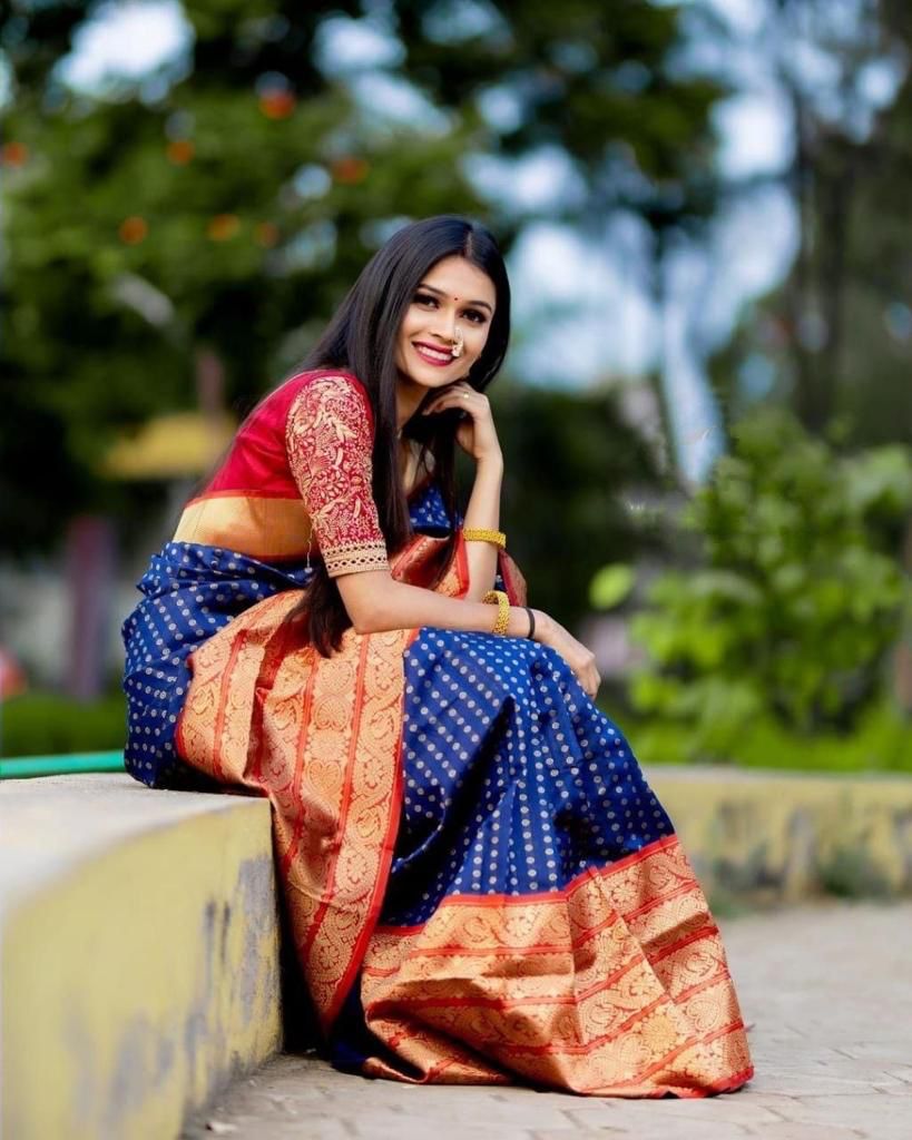 Sublime Royal Blue Color Banarasi Soft Silk Saree With Blouse Piece